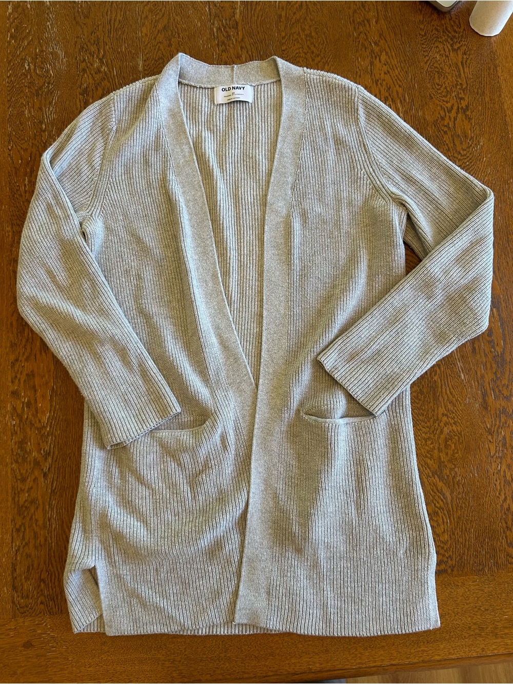 Old Navy Light Gray Ribbed Open-Front Cardigan with Pockets